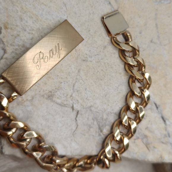 Vintage Gold plated men's ID bracelet Bob Robert gold nugget Onyx - Picture 5 of 9